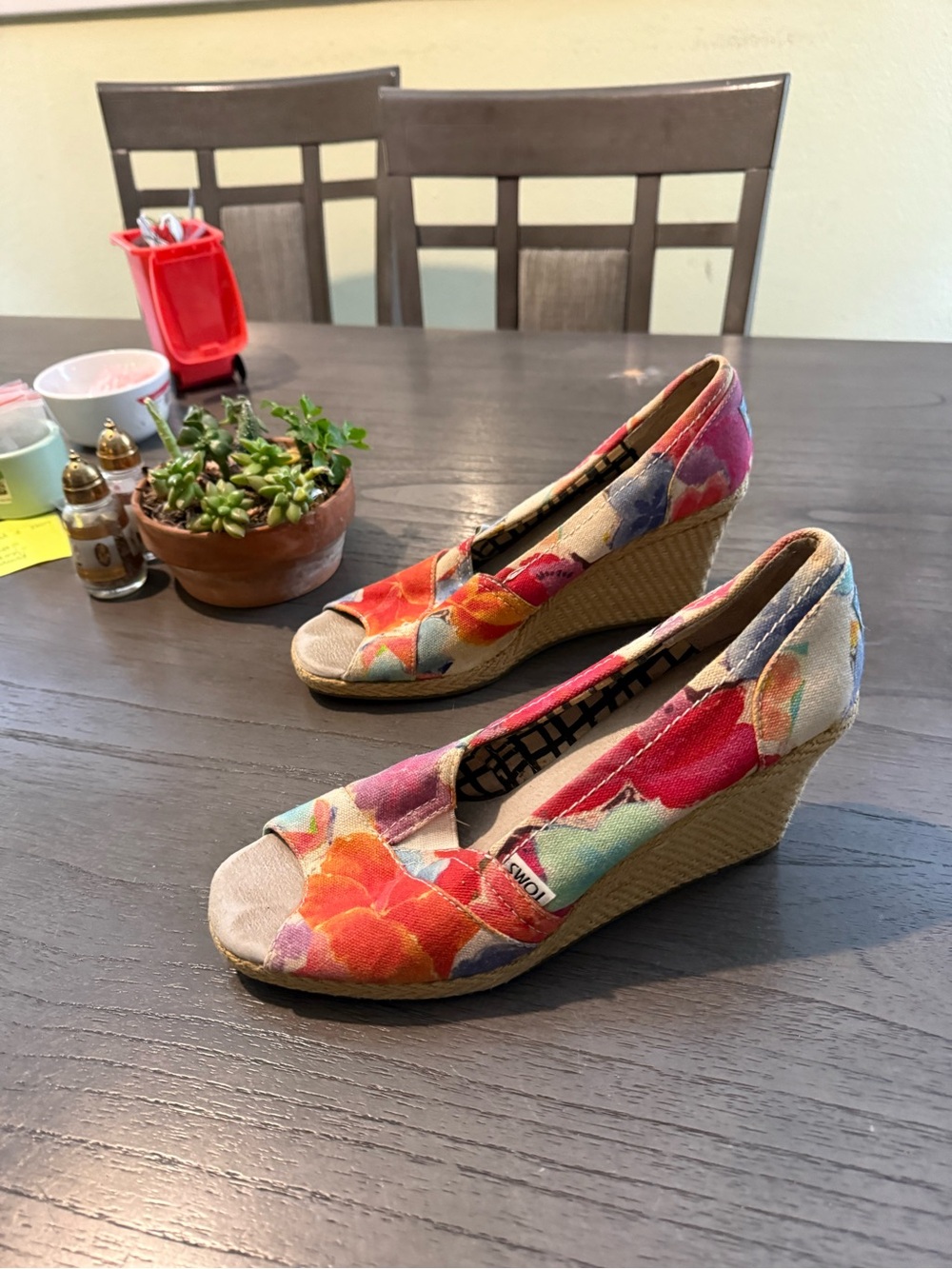 Toms Floral Canvas Peep-Toe Wedge in Multicolor Print